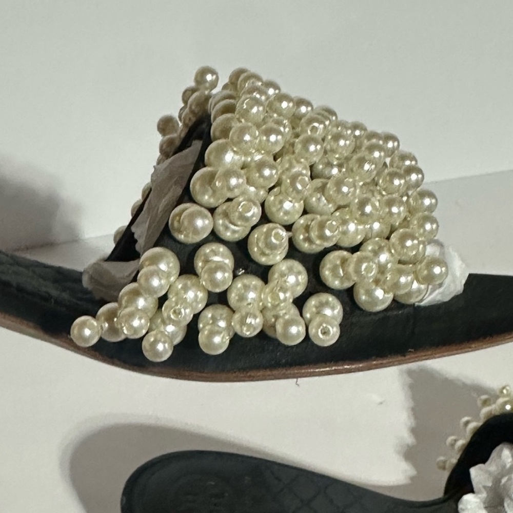 Tory Burch Tatiana Black and White Pearl Sandals - Picture 5 of 10